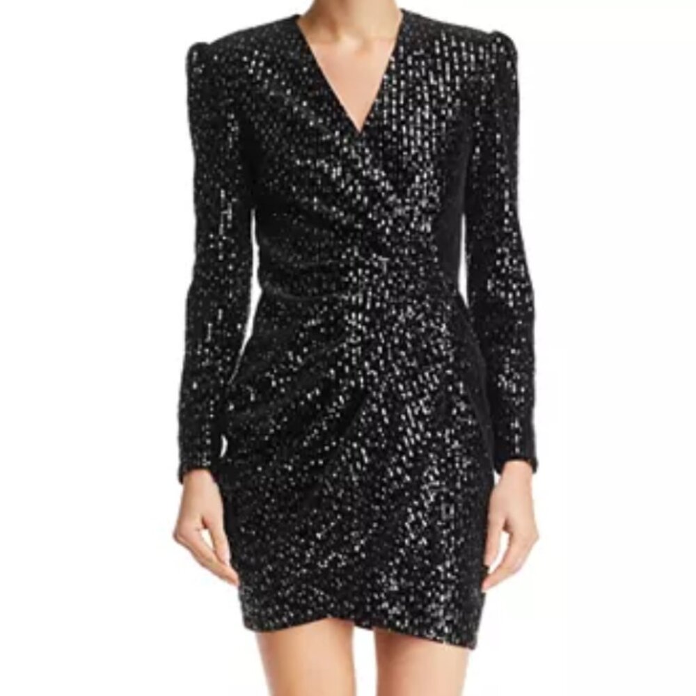 NWT Maje long sleeve black dress (robe a sequins black) size 40=size 8